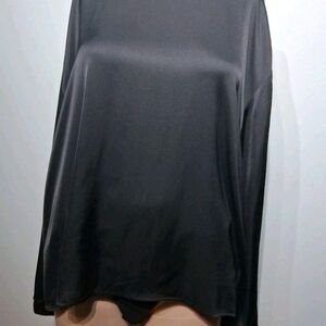 Sezane Women's Denara Black Silky Blouse Long Sleeve Buttons Detail Size 40